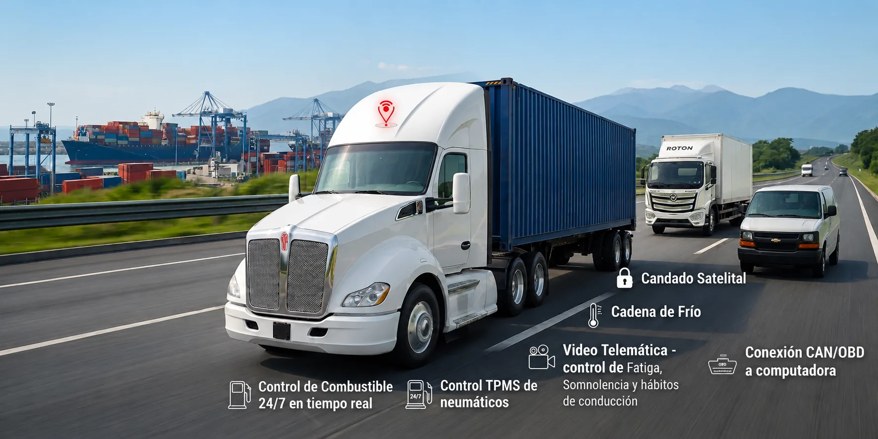 Flota de camiones con rastreo GPS, control de combustible y video telemática